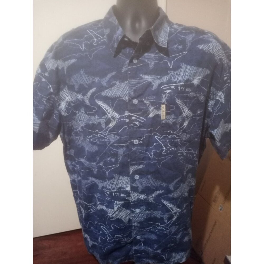 Columbia PFG Shirt Mens Large L Blue Fish Print Short Sleeve Fishing Vented